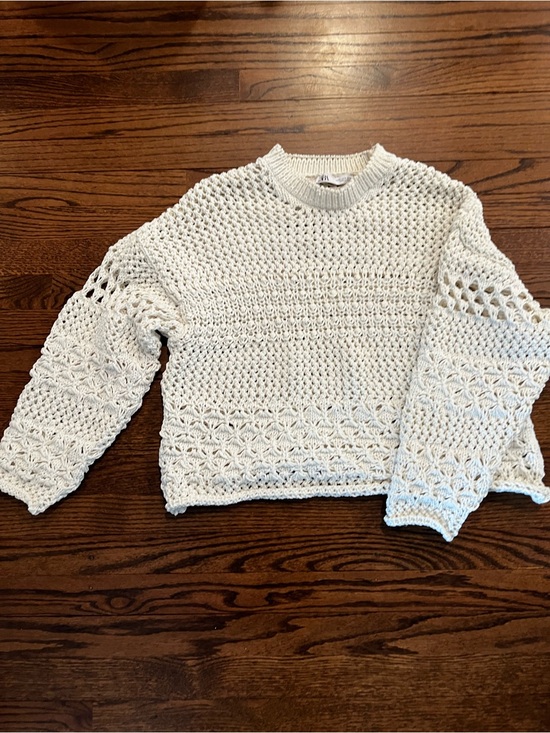 Zara Sweaters - Zara Cream Crochet-Style Crewneck Sweater